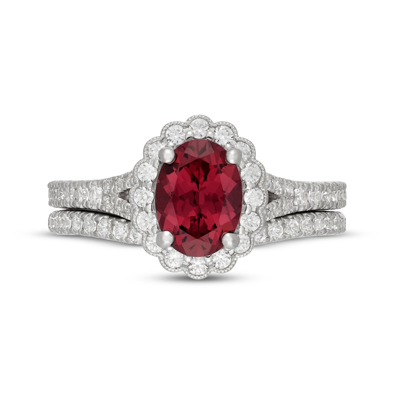 Main Image 3 of Neil Lane Oval-Cut Rhodolite Garnet & Diamond Scalloped Halo Bridal Set 5/8 ct tw 14K White Gold