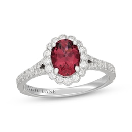 Neil Lane Oval-Cut Rhodolite Garnet & Diamond Halo Engagement Ring 1/2 ct tw 14K White Gold