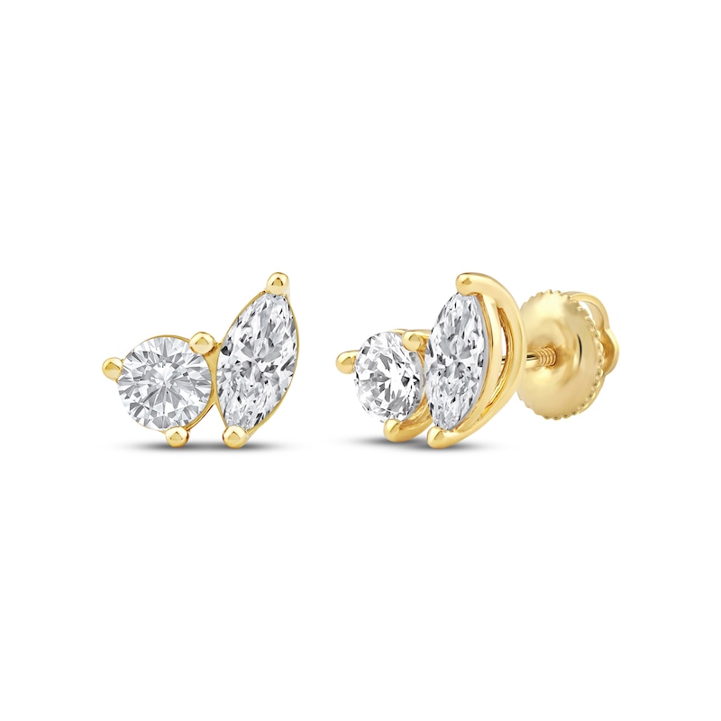 Toi et Moi Round & Marquise-Cut Stud Earrings 1 ct tw 14K Yellow Gold
