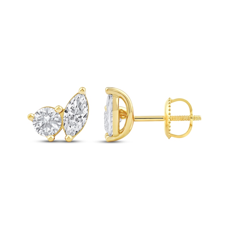 Toi et Moi Round & Marquise-Cut Stud Earrings 1 ct tw 14K Yellow Gold