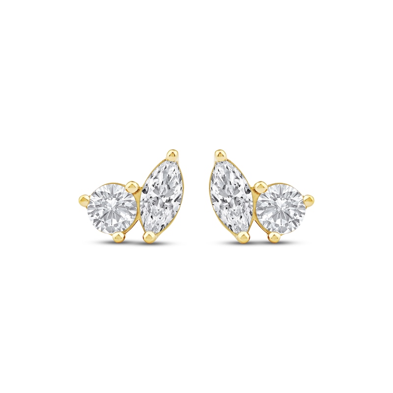 Main Image 2 of Toi et Moi Lab-Grown Diamond Round & Marquise-Cut Stud Earrings 1 ct tw 14K Yellow Gold