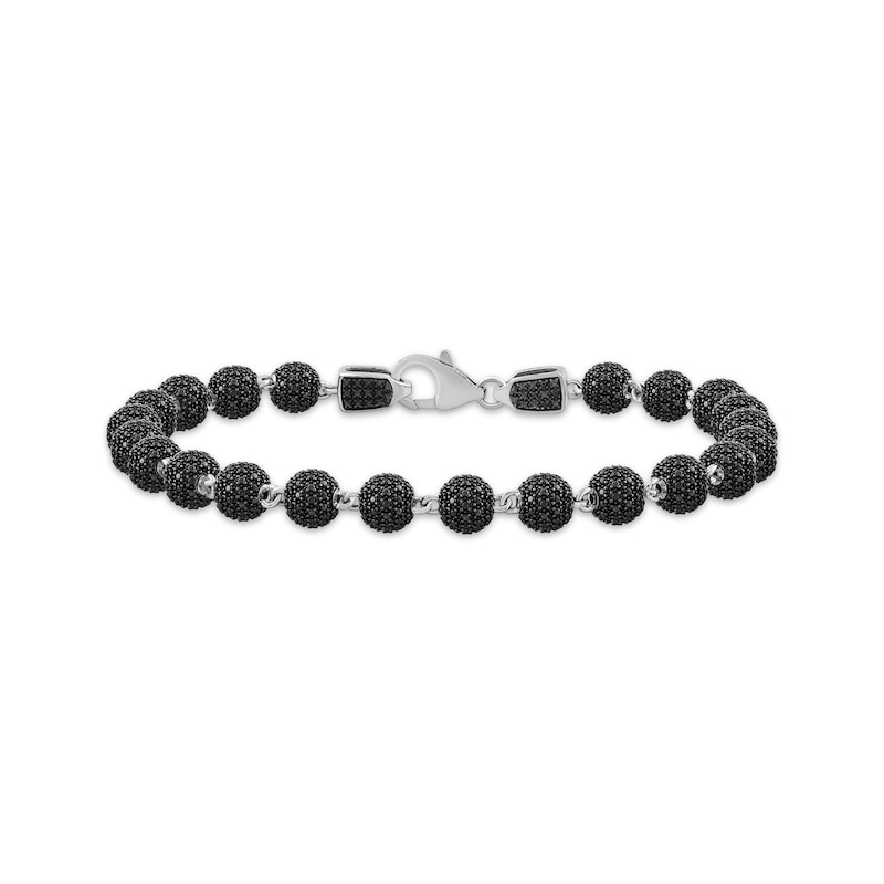 Main Image 1 of Men's Black Diamond Multi-Stone Bead Bracelet 2 ct tw Sterling Silver 8.5&quot;