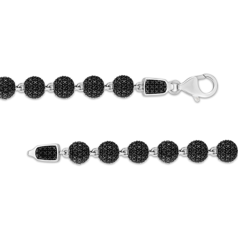 Men's Black Diamond Multi-Stone Bead Bracelet 2 ct tw Sterling Silver 8.5"