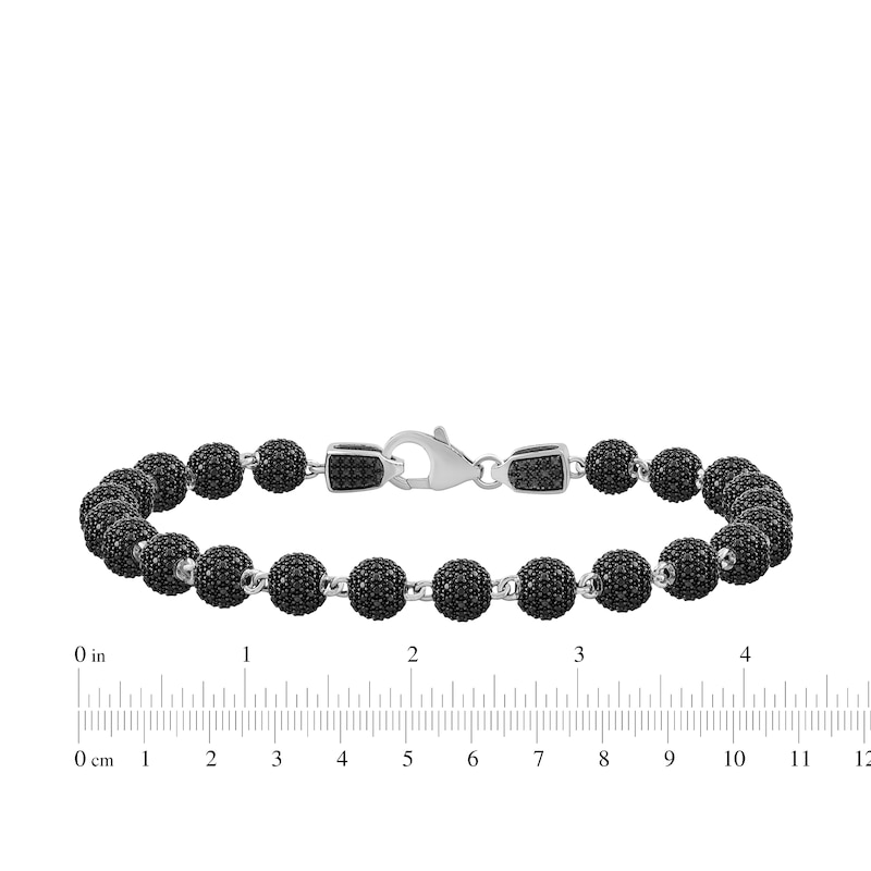 Men's Black Diamond Multi-Stone Bead Bracelet 2 ct tw Sterling Silver 8.5"