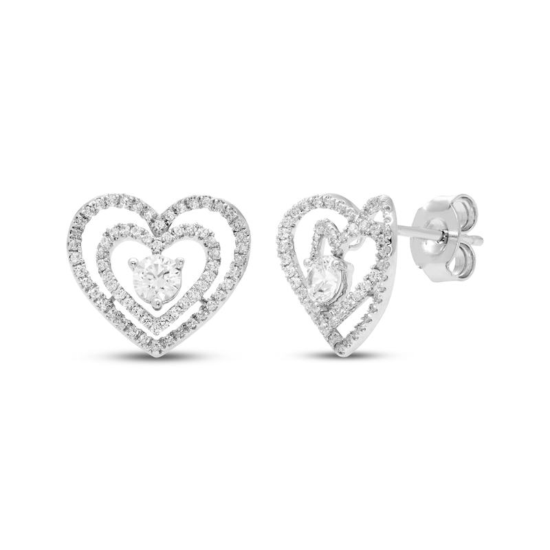 Main Image 1 of Diamond Double Heart Stud Earrings 1/2 ct tw 10K White Gold