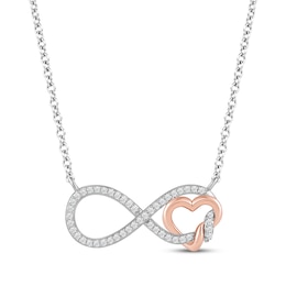 Hallmark Diamonds Infinity Heart Necklace 1/10 ct tw Sterling Silver & 10K Rose Gold 18"