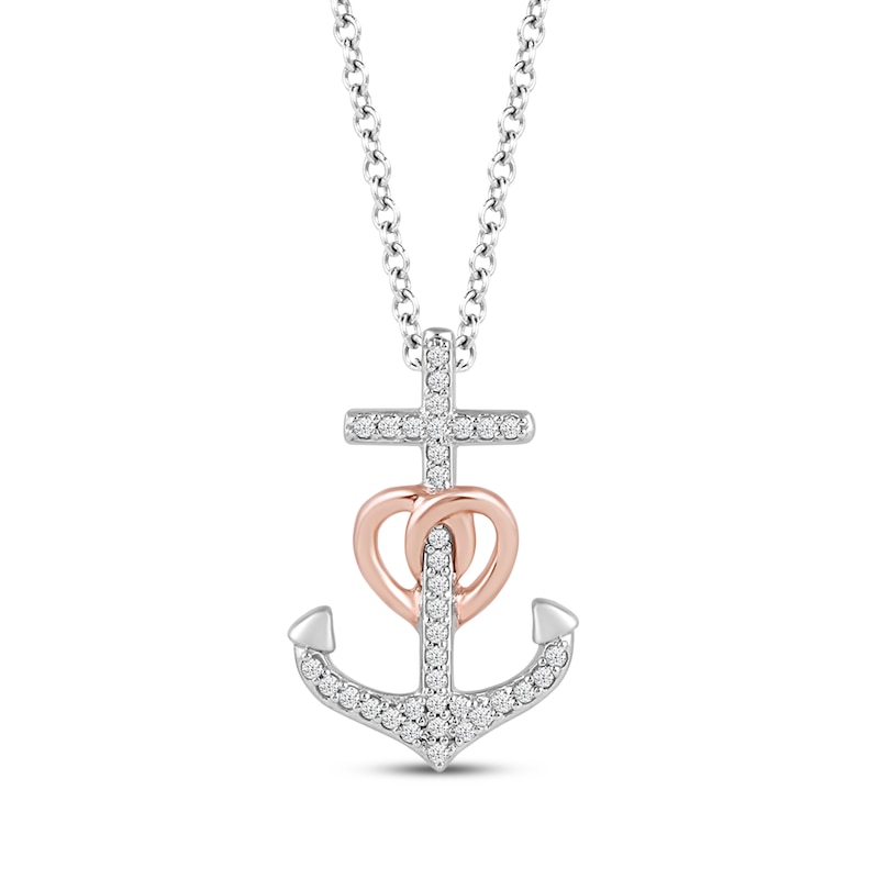 Main Image 1 of Hallmark Diamonds Anchor Necklace 1/10 ct tw Sterling Silver & 10K Rose Gold 18&quot;