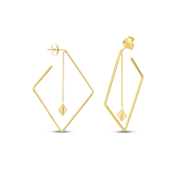 Rhombus Dangle Hoop Earrings 10K Yellow Gold