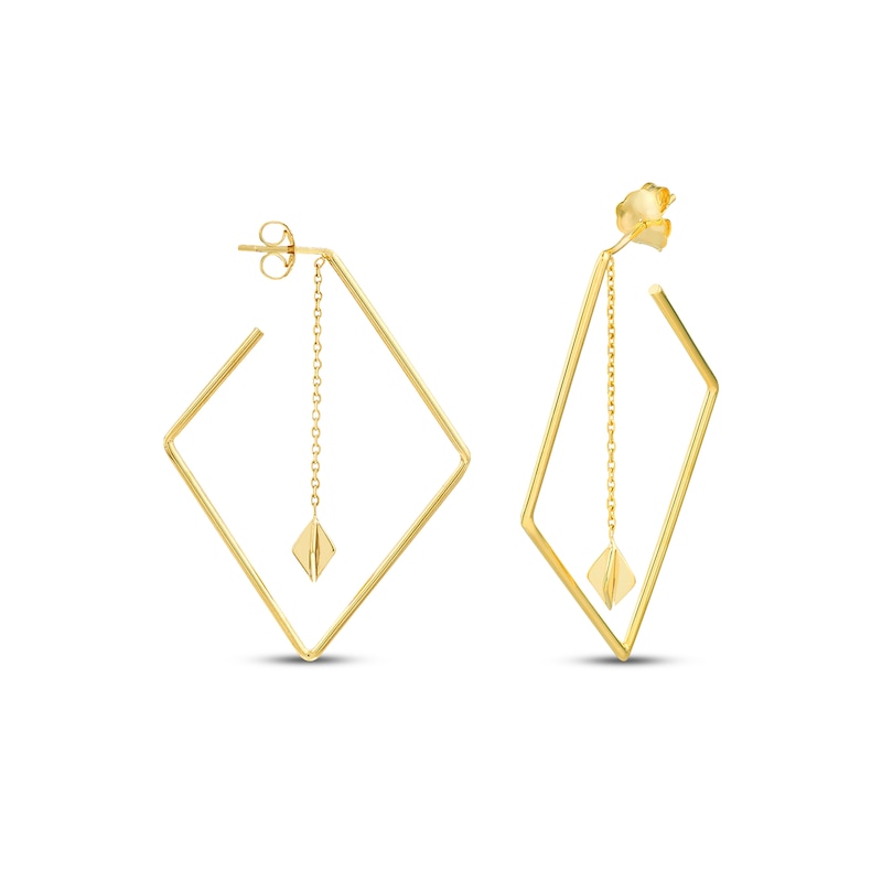 Main Image 1 of Rhombus Dangle Hoop Earrings 10K Yellow Gold