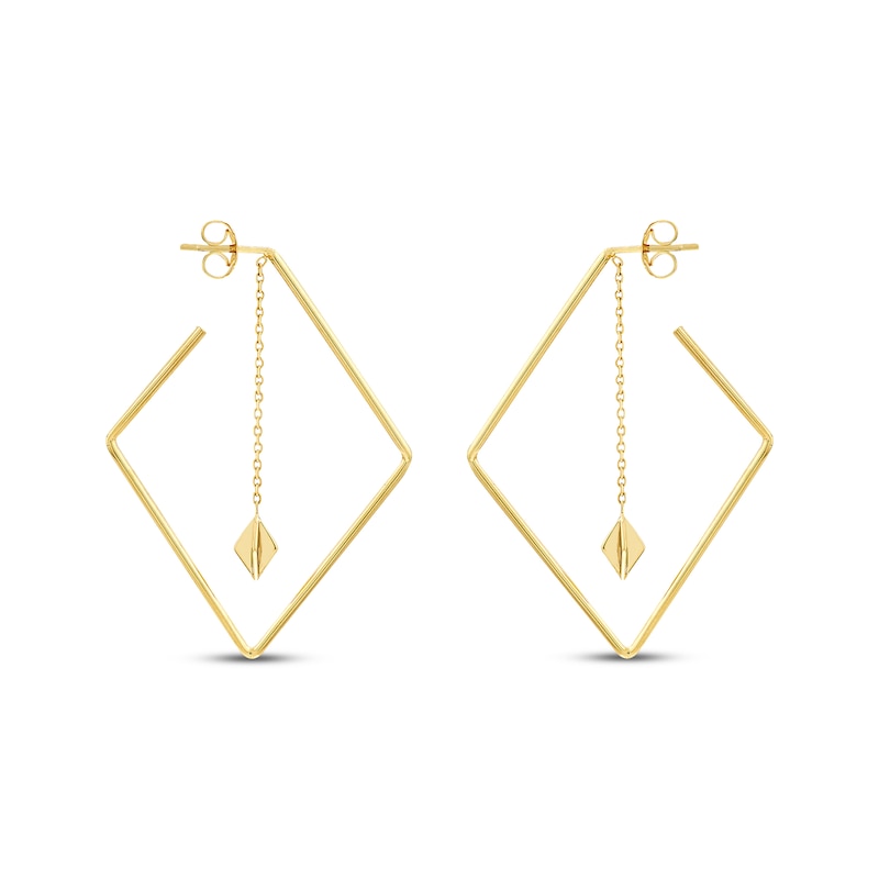 Main Image 2 of Rhombus Dangle Hoop Earrings 10K Yellow Gold