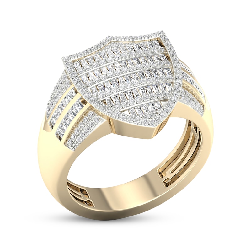 Main Image 2 of Men's Baguette & Round-Cut Diamond Shield Ring 1 ct tw 10K Yellow Gold