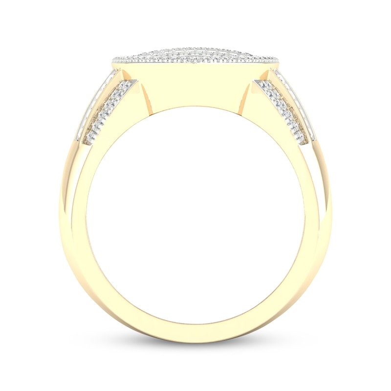 Main Image 3 of Men's Baguette & Round-Cut Diamond Shield Ring 1 ct tw 10K Yellow Gold