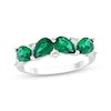 Thumbnail Image 1 of Pear-Shaped Lab-Created Emerald & White Lab-Created Sapphire Four-Stone Ring Sterling Silver
