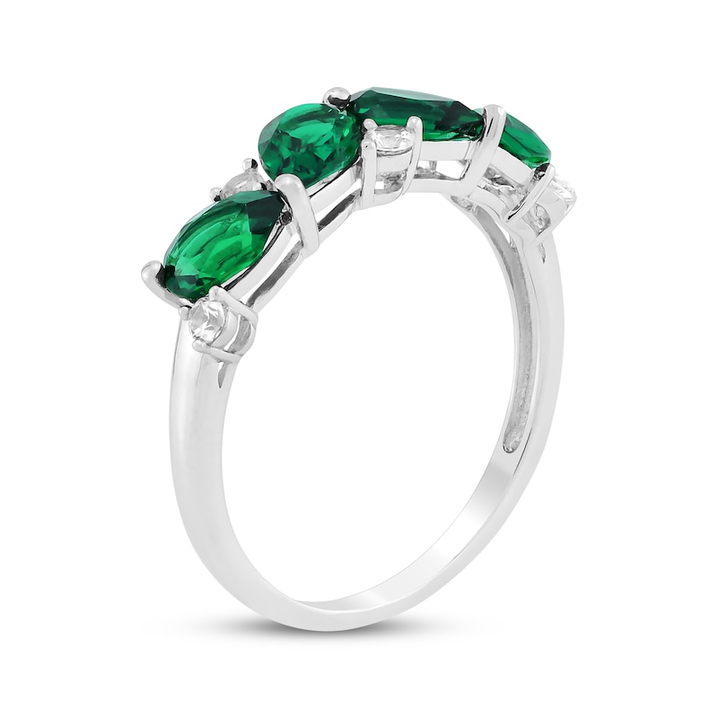 Main Image 2 of Pear-Shaped Lab-Created Emerald & White Lab-Created Sapphire Four-Stone Ring Sterling Silver