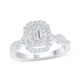 Now + Forever Lab-Grown Diamonds Emerald-Cut Double Halo Engagement Ring 1 ct tw 14K White Gold