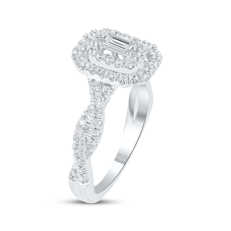 Main Image 2 of Now + Forever Lab-Grown Diamonds Emerald-Cut Double Halo Engagement Ring 1 ct tw 14K White Gold