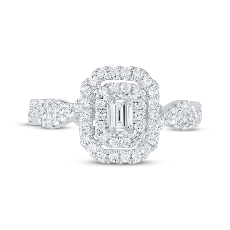Main Image 3 of Now + Forever Lab-Grown Diamonds Emerald-Cut Double Halo Engagement Ring 1 ct tw 14K White Gold