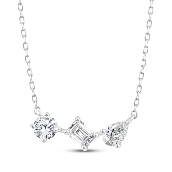 Memories, Moments, Magic Lab-Grown Diamond Multi-Shape Three-Stone Necklace 1 ct tw 14K White Gold 18.50"