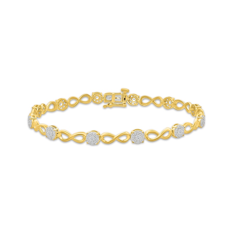 Main Image 1 of Multi-Diamond Circle & Infinity Link Bracelet 1 ct tw 10K Yellow Gold 7"