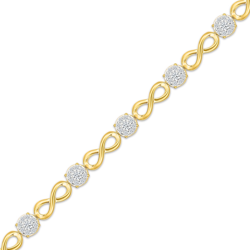Main Image 2 of Multi-Diamond Circle & Infinity Link Bracelet 1 ct tw 10K Yellow Gold 7"