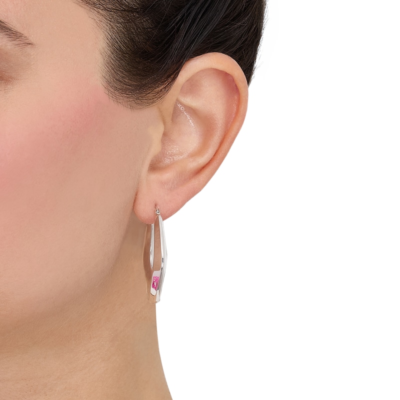 Main Image 4 of Polished Angled Puff Hoop Earrings Sterling Silver