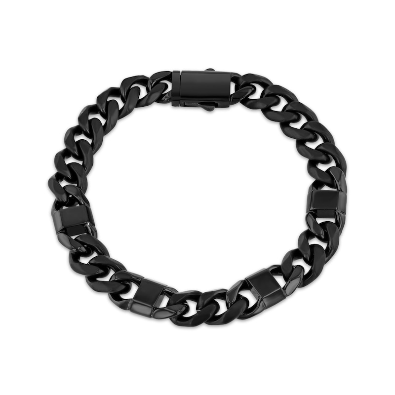 Main Image 1 of Men's Curb Chain Station Bracelet Black Ion-Plated Solid Stainless Steel 8.5&quot;