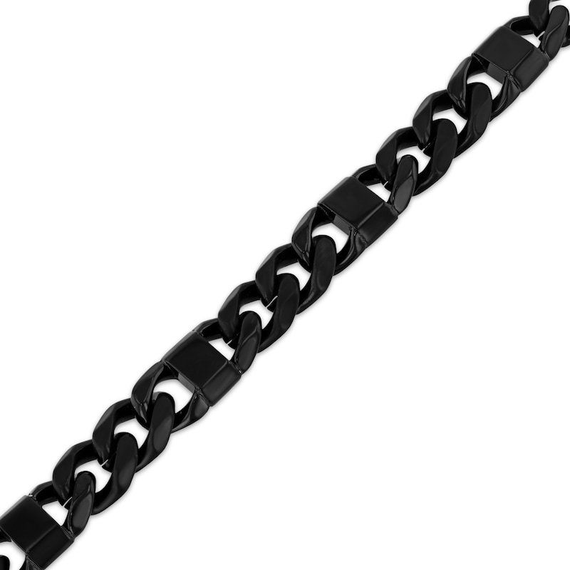 Main Image 2 of Men's Curb Chain Station Bracelet Black Ion-Plated Solid Stainless Steel 8.5&quot;