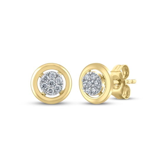 Multi-Diamond Circle Stud Earrings 1/8 ct tw 10K Yellow Gold