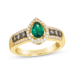 Le Vian Pear-Shaped Emerald Ring 1/2 ct tw Diamonds 14K Honey Gold