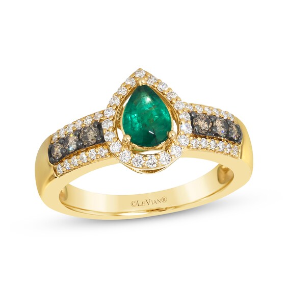 Le Vian Pear-Shaped Emerald Ring 1/2 ct tw Diamonds 14K Honey Gold