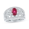 Thumbnail Image 1 of Oval-Cut Lab-Created Ruby & White Lab-Created Sapphire Filigree Ring Sterling Silver