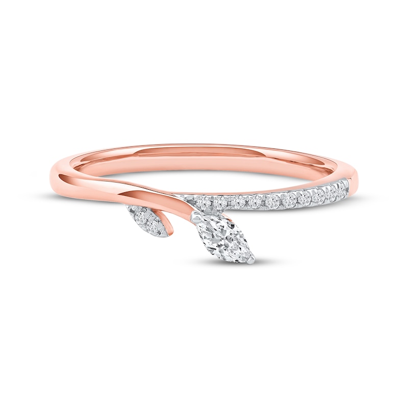 Main Image 3 of Now + Forever Marquise & Round-Cut Diamond Leaf Anniversary Ring 1/6 ct tw 10K Rose Gold