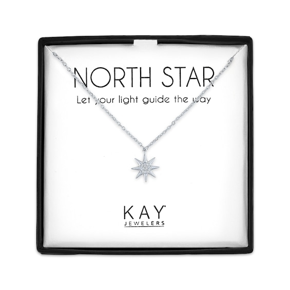 North Star Necklace with Diamond Accents Sterling Silver 18"