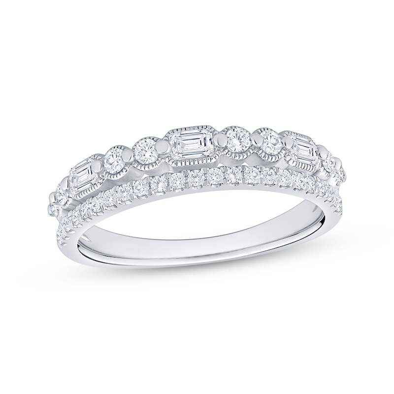 Main Image 1 of Now + Forever Round & Emerald-Cut Milgrain Anniversary Ring 5/8 ct tw 14K White Gold