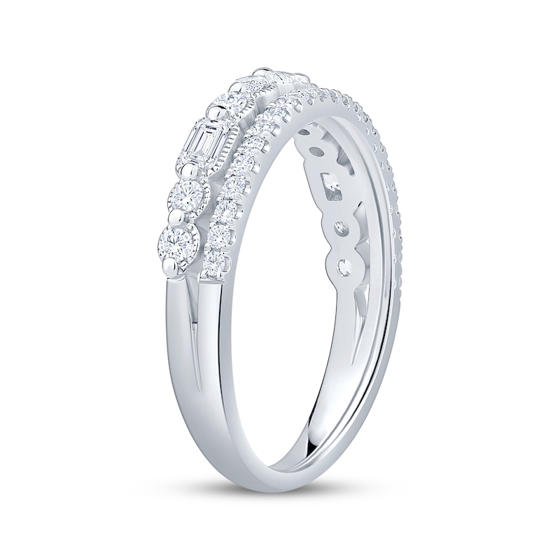 Main Image 2 of Now + Forever Round & Emerald-Cut Milgrain Anniversary Ring 5/8 ct tw 14K White Gold