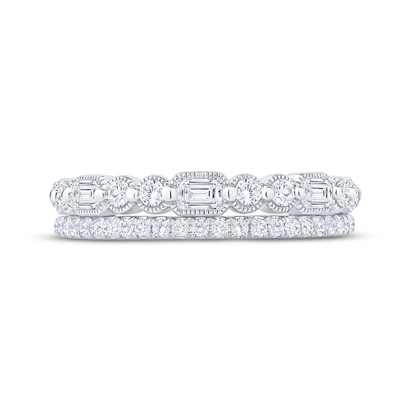 Main Image 3 of Now + Forever Round & Emerald-Cut Milgrain Anniversary Ring 5/8 ct tw 14K White Gold