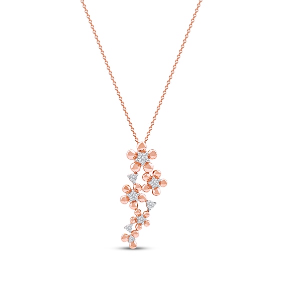 Diamond Flower Drop Necklace 1/4 ct tw 10K Rose Gold 18"