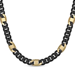 Curb Chain & Mariner Link Station Necklace 8mm Black & Yellow Ion-Plated Solid Stainless Steel 20"