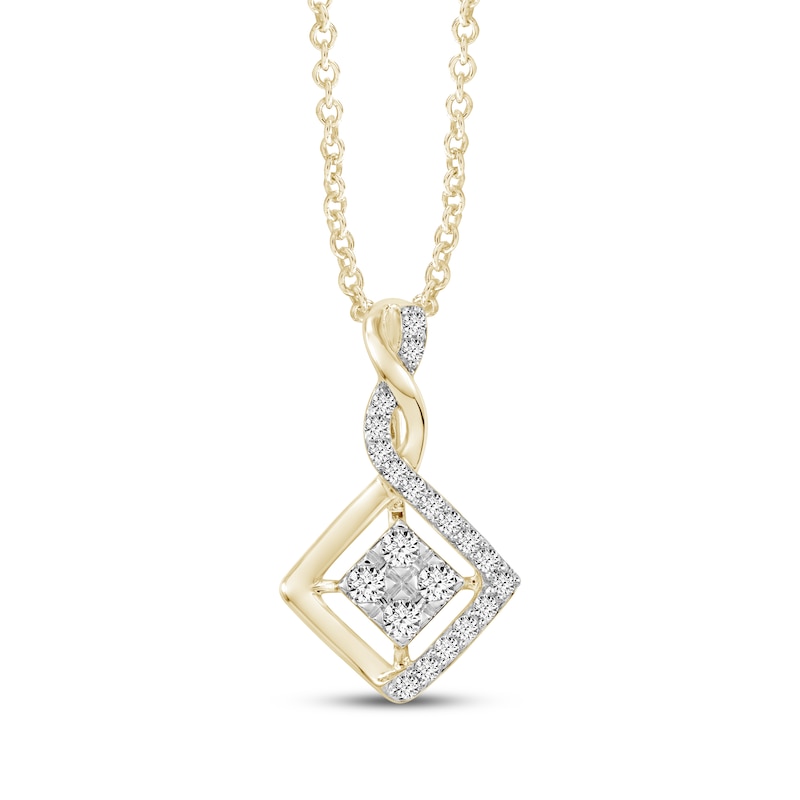 Main Image 1 of Diamond Twist Frame Square Necklace 1/4 ct tw 10K Yellow Gold 18"