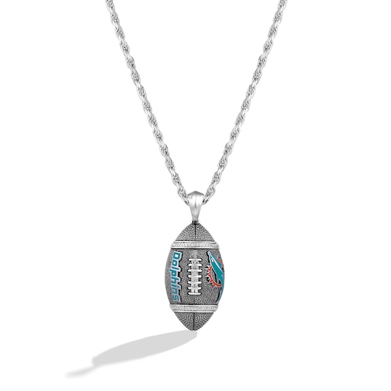 True Fans Miami Dolphins 1/20 CT. T.W. Diamond Vertical Football Necklace in Sterling Silver