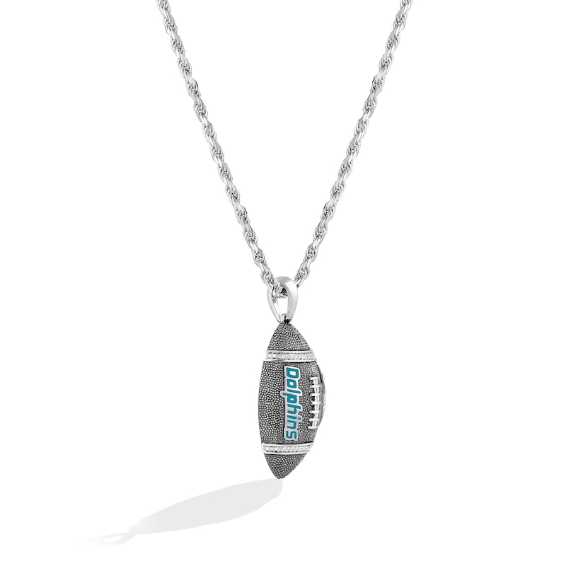Main Image 2 of True Fans Miami Dolphins 1/20 CT. T.W. Diamond Vertical Football Necklace in Sterling Silver