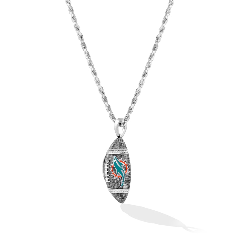 Main Image 3 of True Fans Miami Dolphins 1/20 CT. T.W. Diamond Vertical Football Necklace in Sterling Silver