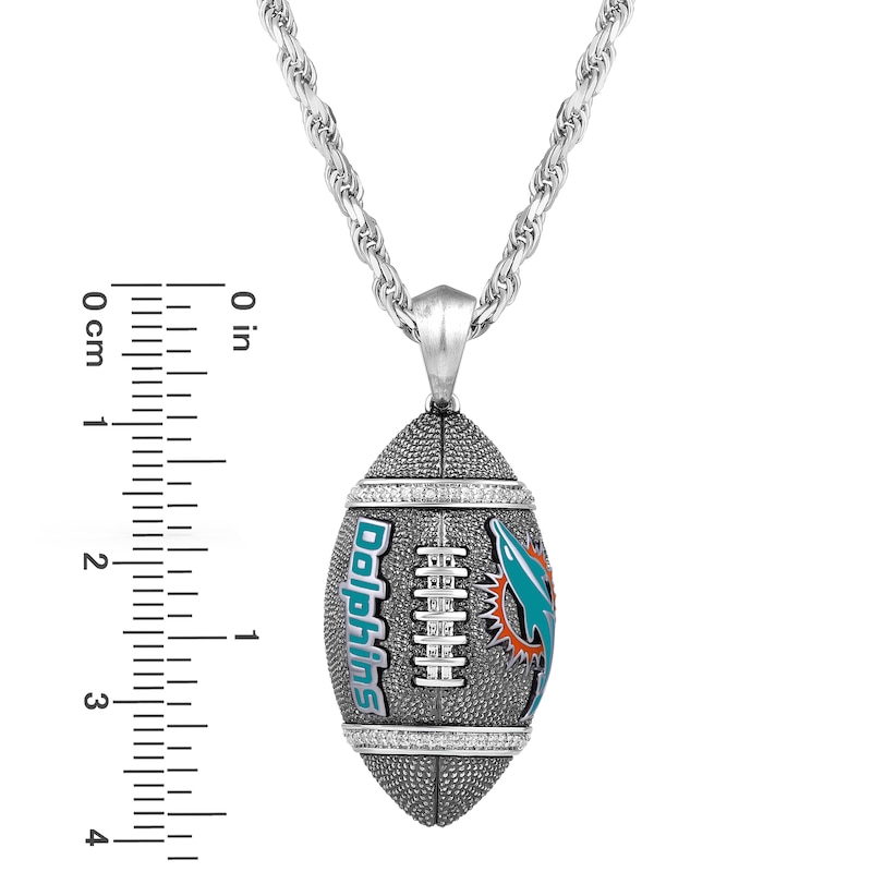 Main Image 4 of True Fans Miami Dolphins 1/20 CT. T.W. Diamond Vertical Football Necklace in Sterling Silver