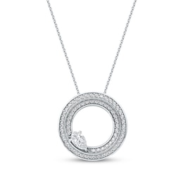 Pear-Shaped Diamond Two-Row Circle Necklace 1 ct tw 10K White Gold 18"