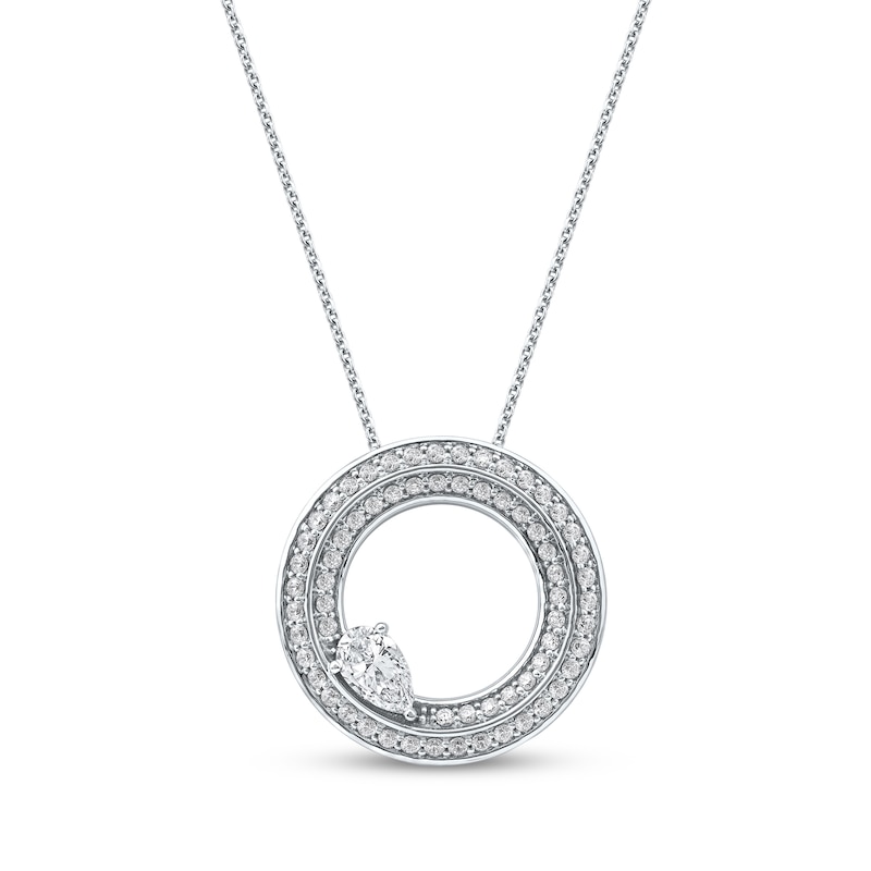 Main Image 1 of Pear-Shaped Diamond Two-Row Circle Necklace 1 ct tw 10K White Gold 18"