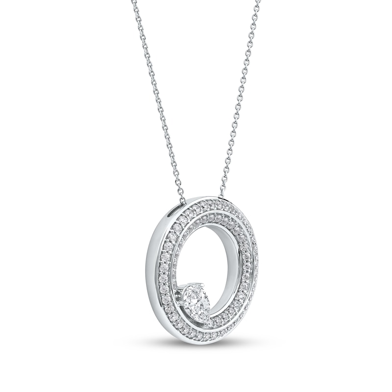 Main Image 2 of Pear-Shaped Diamond Two-Row Circle Necklace 1 ct tw 10K White Gold 18"