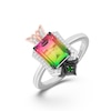 Thumbnail Image 1 of Wicked Octagon-Cut Watermelon Quartz, Green Tourmaline & Diamond Ring 1/10 ct tw Sterling Silver & 10K Rose Gold