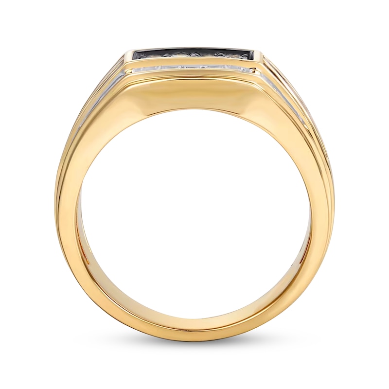 Main Image 3 of Men's Brown & White Diamond Angled Ring 1 ct tw 10K Yellow Gold