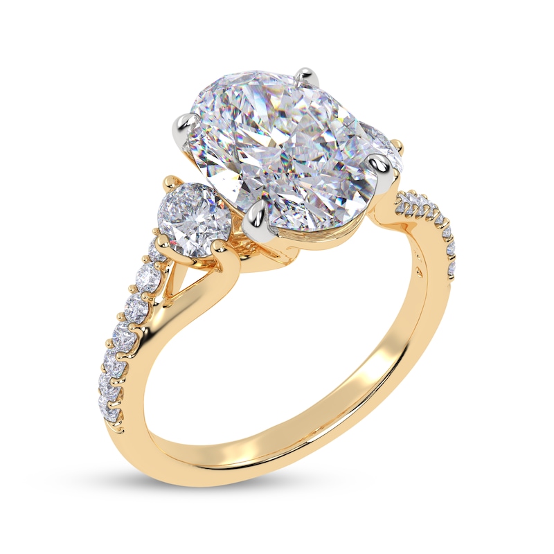 Main Image 2 of Memories Moments Magic Oval-Cut Lab-Grown Diamond Three-Stone Engagement Ring 3-1/2 ct tw 14K Yellow Gold