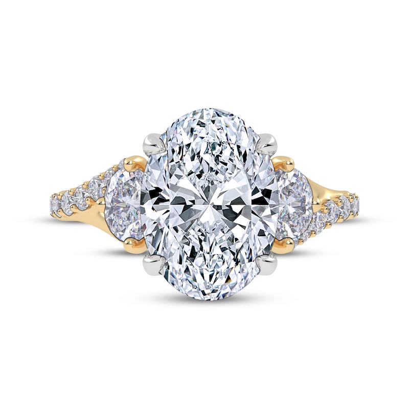 Main Image 3 of Memories Moments Magic Oval-Cut Lab-Grown Diamond Three-Stone Engagement Ring 3-1/2 ct tw 14K Yellow Gold